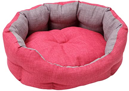 Baroni Home Cuccia per Cane e Gatto in tessuto Grigio e Bordeaux Taglia M 45x55 cm, Morbido Divano Ovali, Comodo, per Camera da Letto Salotto Corridoio, Lavabile