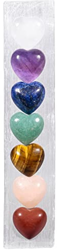 KYEYGWO Heilung Kristall Selenit Stab mit 7 Chakren Stein Herz, Energie Selenite Zauberstab Liebe Herzförmige Edelstein Ornament Desktop Dekoration Hochzeit Ornament für Meditation Yoga