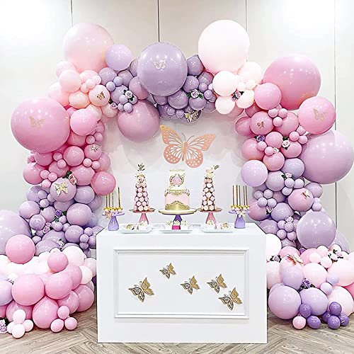 Kit de Guirnaldas de Globos, 123 Piezas Globos Morado Macaron Blanco, Arco para Globos Macaron Rosa Guirnalda Cumpleaños para Baby Shower Niña, Boda, Cumpleaños, Decoracion Bautizo