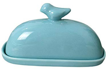 luckxuan Mantequera Plato de Mantequilla Azul con Tapa, Tenedor de Mantequilla de cerámica Lindo con Mango, Recipiente de Mantequilla Multiuso para Queso, Mantequilla y Pastel Mantequillera