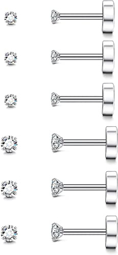 ORAZIO 6-12 Paia Ipoallergenico Birthstone Orecchini Donna Uomo con Parte Posteriore Piatta Set Acciaio Inossidabile Cubic Zirconia Orecchini Piercing Cartilagine Dell'orecchio