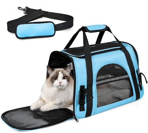 Katzentransportbox,Atmungsaktive Hundebox Faltbar,Haustier Transporttasche Mit Schultergurt Verstellbarem,Katzenrucksack Big Transportbox Katze Mit Abnehmbarer Plüschmatratze FüR Reisen/Auto/Flugzeug