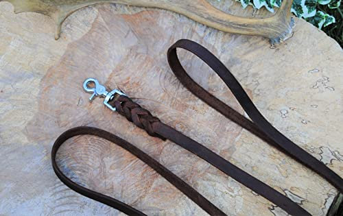 BULLYZEI Lederleine geflochten Antik-Leder 16mm x 3m MIT Schlaufe Scheren-Karabiner Schleppleine Fährtenleine