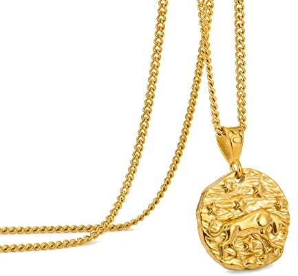 Speroto Collana Zodiaco Costellazione Regalo per Amici Famiglia Oroscopo Astrologia Collana in Acciaio Inossidabile Collana con Ciondolo in Rilievo per Uomo Donna Oro, Toro
