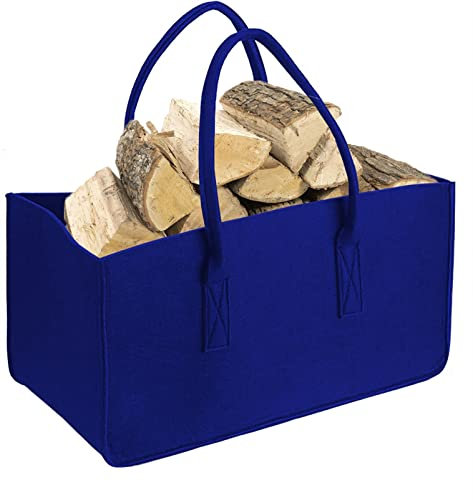 Heavyoff Filztasche Kaminholztasche Filztaschen auch als Einkaufstasche verwendbar, aufbewahrung Filz, Filzkorb für Kaminholz, Holz, Zeitungen, Kleidung, Blau, 50x25x25cm