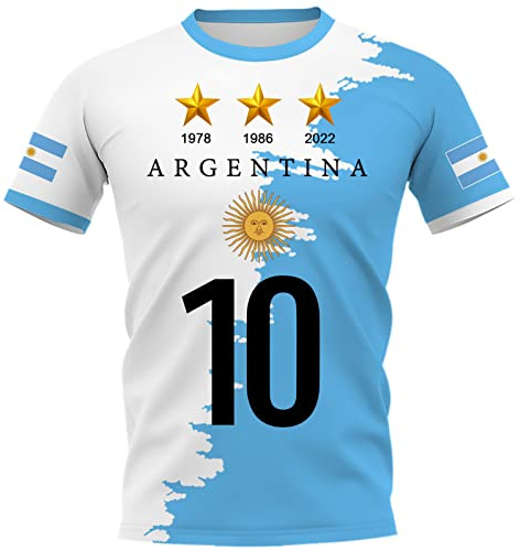YuanDiann Argentina Vince Magliette Commemorative 3 Stelle Bbandiera Stampa 2022 Coppa del Mondo di Calcio Maglia Girocollo Manica Corta T Shirt per Uomo e Donna