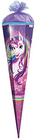 ROTH Schultüte groß Einhornportrait mit Glitzer 85 cm - 6-eckig Rot(h)-Spitze Tüllverschluss - Zuckertüte Schulanfang