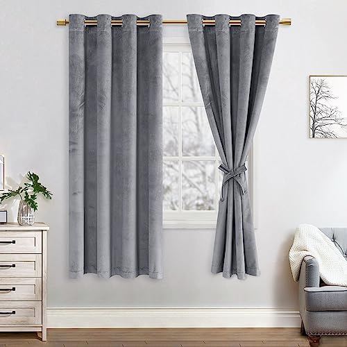 JIUZHEN Verdunklungsvorhang Samt Blickdichte Gardinen Samtvorhang | 2er Set mit Ösen für Schlafzimmer,140x175cm (Breite x Höhe),Grau