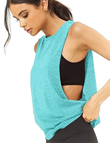 Hanyomo Donna Allenamento Fitness Canotte Ritagliato Senza maniche Palestra Yoga Corsa Atletico Camicie Color Blu L