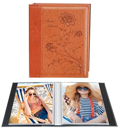Artmag Photo Album 5x7 Clear Pages Pockets Leather Cover Slip Slide in Photo Album Book Holds 50 Vertical 5x7 Photos Picture Book for Wedding Family (Brown)