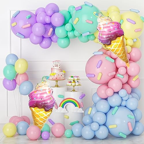 Pastel Balloon Garland Arch Kit, 142pcs Pastel Balloons Macaron Rainbow Balloons Ice Cream Foil Party Balloons for Birthday Ice Cream Theme Party Decorations