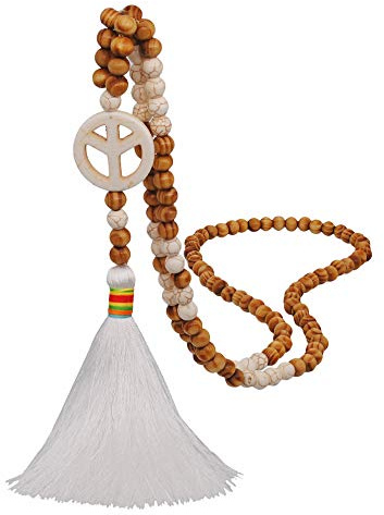 YJZQ Mala Kette Damen perlen Ketten Pullover Kette Handgefertigte Perlen Halskette mit weiß Quaste Lange perlen Anhänger Weiß Türkis Halsketten Unisex Bekleidung Zubehör