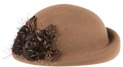 Elegante Damenhüte mit Schleife, für Hochzeit, Party, Warped Edge, Winter, Vintage, Schlapphut, Wollfilz, Fedoras, Light Camel 2, Medium