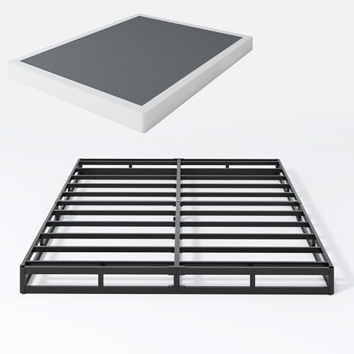 SHLAND King Box Spring, 5 Inch Box Springs King Size Basics Bed Base, Mattress Foundation, Black Heavy Duty Metal Structure with Cover, Noise Free,Easy Assembly
