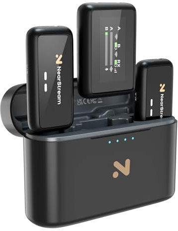 NearStream Wireless Lavalier Mikrofon für Android, iOS,Kamera,PC,iPhone,kabelloses Ansteckmikrofonsystem für Videoaufzeichnung, Streaming, Vlog, Interview, Geräuschunterdrückung