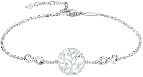 Hinvan 925 Sterling Silber Armband Damen Lebensbaum Armband Baum des Lebens Armbänder Silber Infinity Armband Silber Armkette Frauen Verstellbar Armkettchen Unendlichkeit für Damen Mädchen
