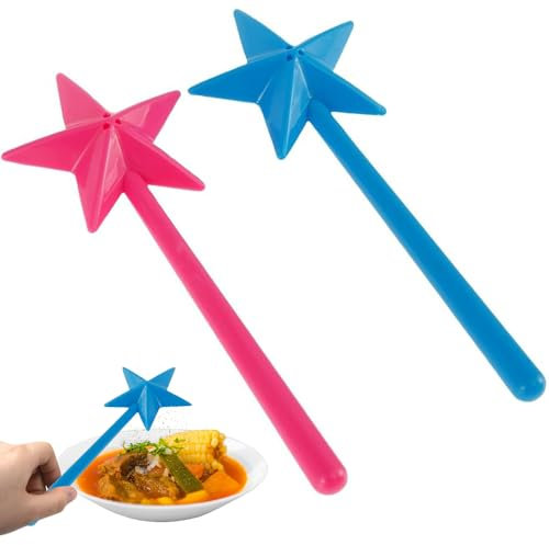 Paquete de 2 saleros con varita mágica, salero, especieros con agujero, salero y pimentero, salero en forma de estrella para cocina, (azul + rosa)