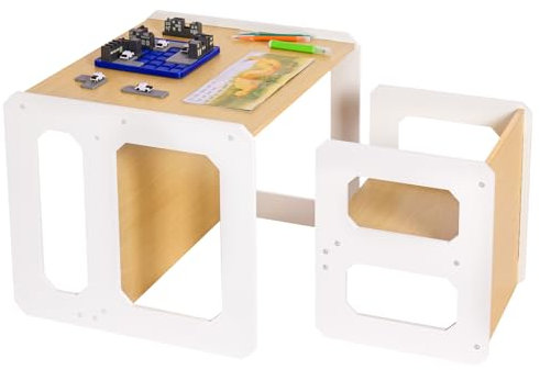 Yorbay Tisch und Stuhl Set für Kinder Kinderschreibtisch mit 1 Hockern, Kindersitzgruppe 3 in 1-Wendehocker & zum Kinderarbeitsplatz umwandelbarer Kinderbank, Kindermöbel 61,5 x 50 x 46 (Natur, L)