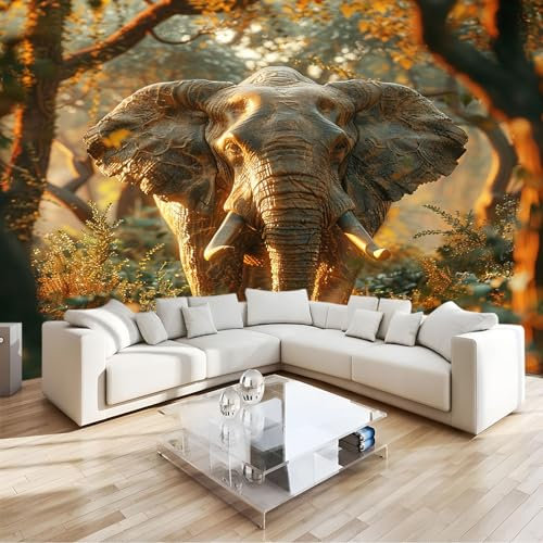 Poster Giganti da Parete foresta di elefanti animali Fotomurale Carta da Parati TNT Murale alla Moda Decorazione da Muro fotografica 300x210 cm Murale per Camera Letto Sala