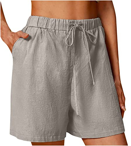 Bermuda Shorts for Women UK Knee Length Elasticated Waist Casual Loose Wide Leg Baggy Vacation Summer Beach Shorts Holiday Lounge Pants Cotton Linen Short Pants
