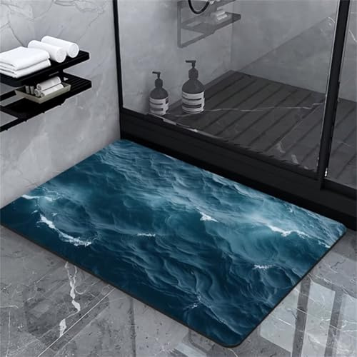 Badezimmerteppich, Badematte Rutschfest, Badteppich Badvorleger Badteppich Rutschfest Waschbar Badezimmer Teppiche Badezimmer Bad, Duschvorleger, Badematten, Bathroom Stone Bath Mat, Maritime 60x90cm