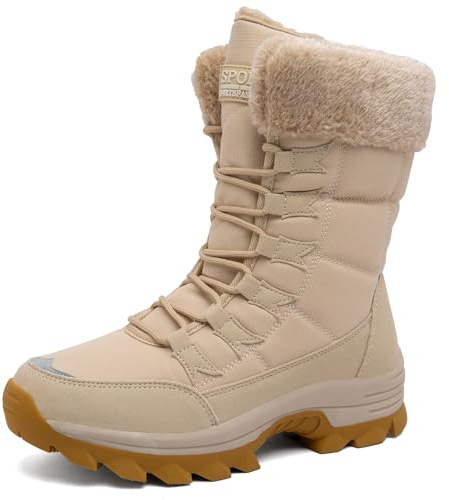 VLOOKST Botas para Mujer Botas de Nieve Botines de Invierno Impermeable Forradas con Pelo Botas de Senderismo Botines de Nieve Botas de Trekking Beis Talla 37