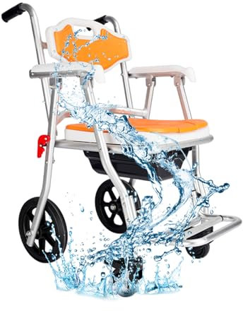 Joyfitness Sedia da Toilette per Doccia da Bagno con Ruote, Sedia da Toilette sul Comodino Sedia a rotelle per Anziani disabili Nonni portatori di Handicap, Sedia da Toilette Comoda