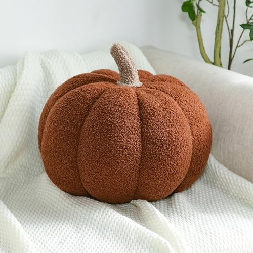 Halloween Kürbis Kissen, Halloween Deko 3D Plüsch Kürbis, Herbstdeko Kürbis Zierkissen Sofakissen Kürbisform, Herbst Deko Aesthetic, Herbst Kissen für Schlafzimmer Sofa (Brown, 20 cm)