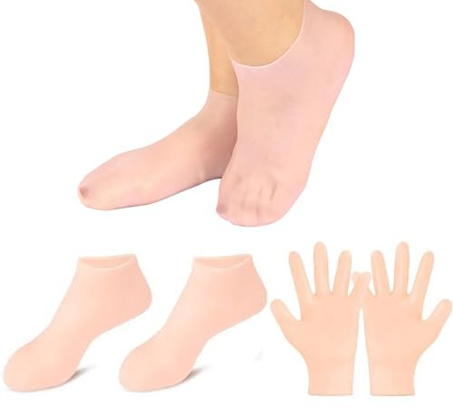 BeauFairy Calcetines Hidratantes, Juego de Calcetines de Guantes Hidratantes de Silicona, Calcetines de Spa de Pies para Mujeres, Reutilizables para Cuidado de la Piel Agrietada y Aspera, 003