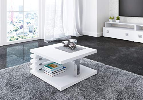 PROROOM FURNITURE KYOO Kleiner Sofatisch 60x60 cm Niedriger Quadratischer Couchtisch Modernes Design Skandinavischer Stil Weiß Matt