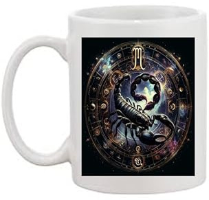 Generic Tazza in ceramica con segno zodiacale Scorpione, 325 ml, moderna, bianca con design colorato, capacità 325 ml, uso domestico, riutilizzabile, rotonda, adatta al microonde e alla lavastoviglie