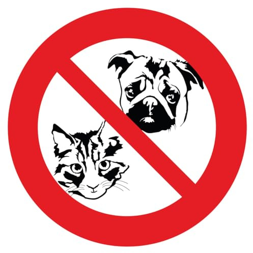 Ambiance Sticker Selbstklebendes Hinweisschild für Hunde, laminiert, laminiert, wasserfest und UV-beständig – Verboten von Hunden und Katzen, rund – 15 cm ⌀