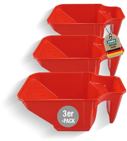 3X mako Profi Farbwanne easyCUP Komfort – grau – Ergonomischer Farbtopf mit Haltegriff, extra hohen Seitenwänden und Abrollfläche für Kleinflächenroller inkl. praktischem Farbrührholz als Zugabe