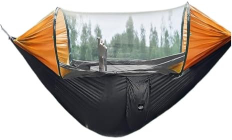 OZWYCY Hängematten Automatische, Schnell Öffnende, Tragbare Moskitonetz-Nylon-Hängematte, Nylon-Stoffstrebe, Outdoor-Anti-Mücken-Hängematte Hammock(Orange)