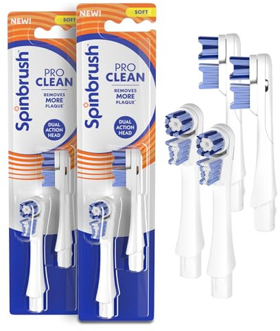 Spinbrush Pro Clean Replacement Toothbrush Heads, Soft Bristles (2 Pack with 4 Toothbrush Refill Heads)