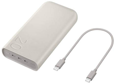 Power Bank 20000 mAh compatible con Samsung, USB tipo C, beige, carga rápida para actividades al aire libre y uso diario