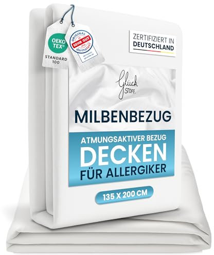 Glückstoff® Milbenbezug Bettdecke 135x200 [Zertifiziert IN Deutschland] - Allergie Bettwäsche Anti Milben - Allergiker-Bettwäsche - Anti Milben Bettbezug Encasing Deckenbezug - Milbenschutzbezug