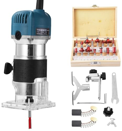 Fresadora De Una Mano, Máquina Cortadora De Madera, Fresadora De Madera De 800 W, 40 000 Rpm, 6 Velocidades, 6,35 Mm De Diámetro, Fresadora De Corte Manual Con 15 Brocas De 1/4