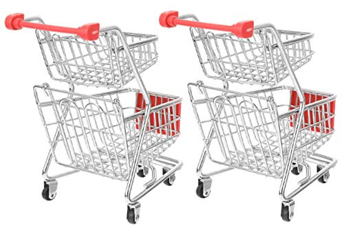 QUMIIRITY 2pcs Mini Shopping Cart Toy Two Utility Cart for Desktop Decoration for Organizing Pens Cosmetics and Gadgets for Birthdays and Festivals