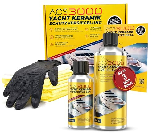 ACS3000 – Yacht Keramik Schutzversiegelung Basis-Set – yacht keramik versiegelung für ältere Lacke, Hochglanz Schutz, hydrophober Effekt, UV & Salzwasserbeständig