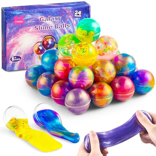 Anfylife 24er-Pack Galaxy Slime Balls Partygeschenke, dehnbar und Nicht klebrig, zum Selbermachen, sensorisches Spielzeug zum Stressabbau und für wissenschaftliche Experimente | Ungiftig