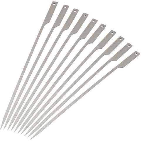 10 Stück Grillspieße, 25,4 cm, flache Kebab Spieße für BBQ | Fleisch, Garnelen, Hühnchen, Gemüse, Outdoor, Hinterhof, Picknick, Camping