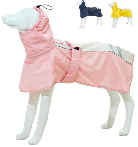 Hunde-Regenmantel für Hunde, wasserdicht, reflektierend, verstellbar, atmungsaktiv, mit Loch für Geschirr, für kleine, mittelgroße und große Hunde (Rosa und Weiß, M)