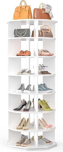 Skokliz 7 Tier Drehbarer Schuhregal 360° drehbares Display weißer Lazy Susan-Organizer Shoe Rack, Drehbares Bücherregal, Karussell, Drehregal Büroregal Dekoregal für Hüte und Handtaschen