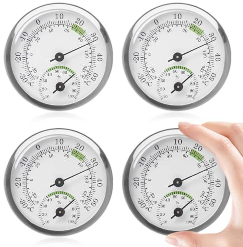 WIYETY Termoigrometro ben leggibile Mini: 4 pezzi termometro rotondo igrometro interno analogico, termometro ben leggibile, misuratore di umidità dell'aria per baby garage ufficio