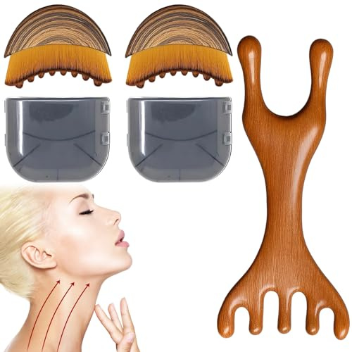 Lymphbürsten Gesicht, Lymph Bürste Gesicht für Lymphdrainage, 3 Stück Lymph Bürste Gesichtsbürste mit Aufbewahrungsbox und Dual-Use Massagebürste, Sanfte Gesichtsmassage für Straffere Haut