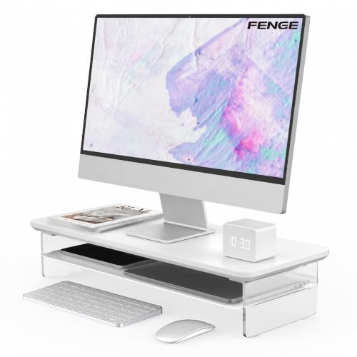 Fenge Support Ecran PC, Acrylique, Ordinateur TV, Blanc, 60cm