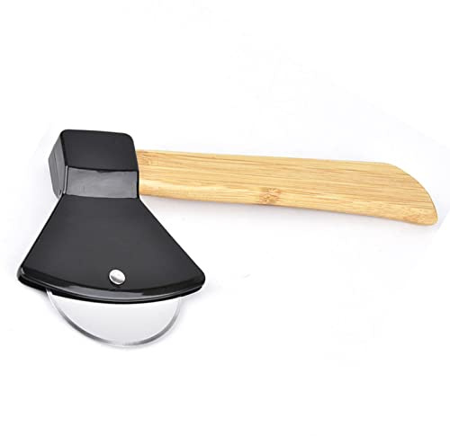 Keenso Pizzaskärare med rund yxa, 430 stålblad, PP-överdrag, bambuhandtag, ergonomiskt pizzaskärverktyg för pizzafrön, 21 x 9,9 x 7, cm (BLACK)