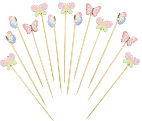 Gleevio 100 Stück Schmetterling Cocktailspieße,Schmetterlinge Spieße Fingerfood,Cocktail Sticks Holzspieße Schmetterlinge Cocktail Deko 13cm,Zahnstocher Holz Käsespieße Obstspieße Partyspieße