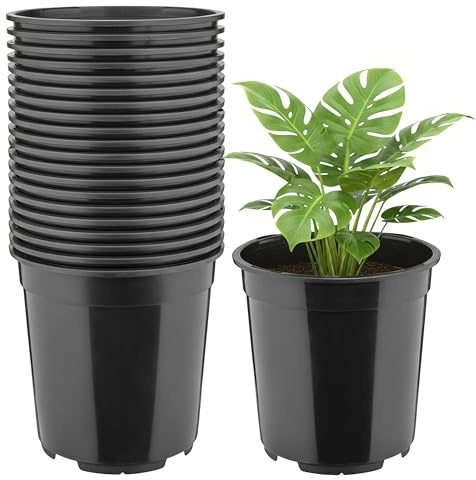 Garronda Maceta Redonda Alta de plástico Ø21 x 20 cm (5 L) Set de 20 con Orificios de Drenaje Maceta Resistente de PP para jardín Invernadero balcón Cultivo Interior y Exterior Negro GD-0203